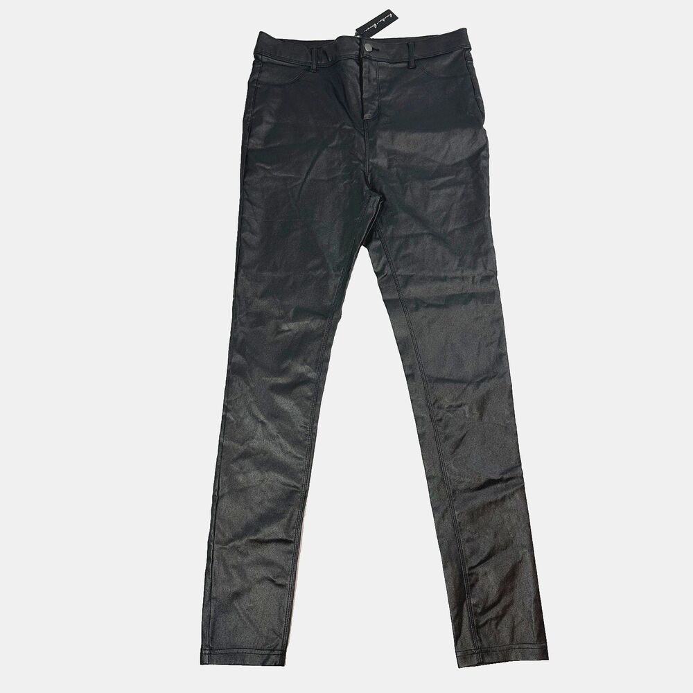 NWT Hunter & Brown Womens XL Black Coated Faux Leather Skinny Pants High Rise